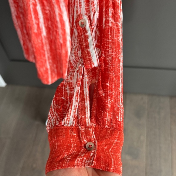 Maeve Vibrant Orange and White Plaid Button Down Shirt 100% Rayon - Picture 5 of 9